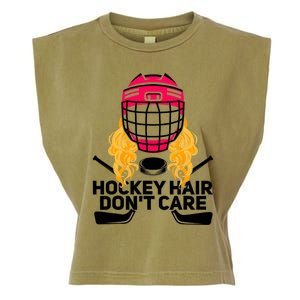 Funny Hockey Hair Don't Care Ice Hockey Girl Player Goalie Garment-Dyed Women's Muscle Tee