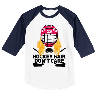 Funny Hockey Hair Don't Care Ice Hockey Girl Player Goalie Baseball Sleeve Shirt