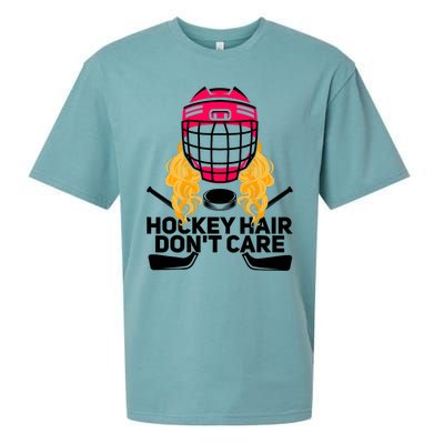 Funny Hockey Hair Don't Care Ice Hockey Girl Player Goalie Sueded Cloud Jersey T-Shirt