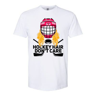 Funny Hockey Hair Don't Care Ice Hockey Girl Player Goalie Softstyle CVC T-Shirt