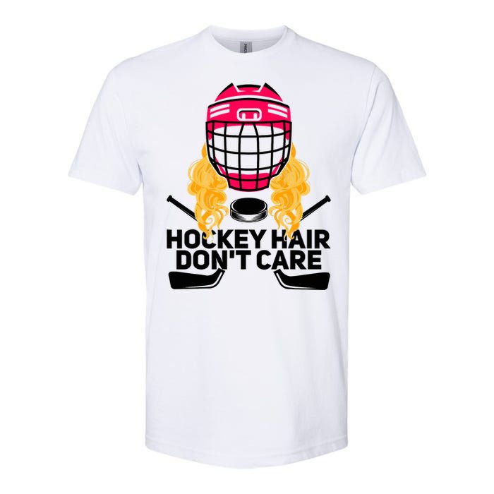 Funny Hockey Hair Don't Care Ice Hockey Girl Player Goalie Softstyle CVC T-Shirt