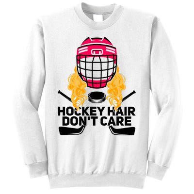 Funny Hockey Hair Don't Care Ice Hockey Girl Player Goalie Sweatshirt