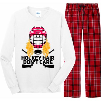 Funny Hockey Hair Don't Care Ice Hockey Girl Player Goalie Long Sleeve Pajama Set