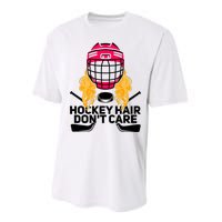 Funny Hockey Hair Don't Care Ice Hockey Girl Player Goalie Performance Sprint T-Shirt