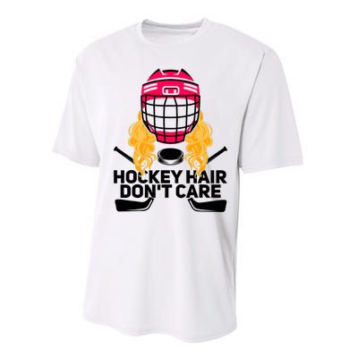 Funny Hockey Hair Don't Care Ice Hockey Girl Player Goalie Performance Sprint T-Shirt