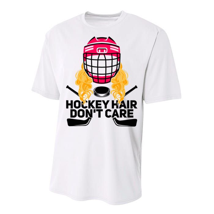 Funny Hockey Hair Don't Care Ice Hockey Girl Player Goalie Performance Sprint T-Shirt