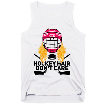 Funny Hockey Hair Don't Care Ice Hockey Girl Player Goalie Tank Top