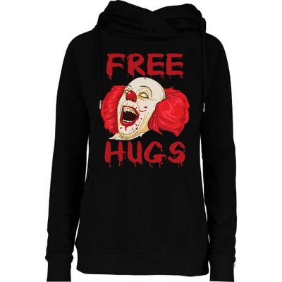 Free Hugs Halloween Evil Killer Scary Clown Horror Gift Womens Funnel Neck Pullover Hood