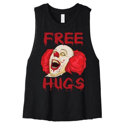 Free Hugs Halloween Evil Killer Scary Clown Horror Gift Women's Racerback Cropped Tank