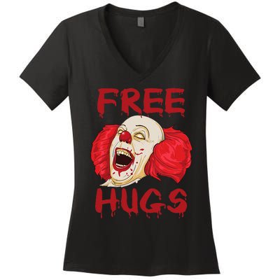 Free Hugs Halloween Evil Killer Scary Clown Horror Gift Women's V-Neck T-Shirt