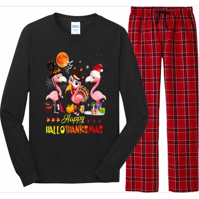 Flamingo Happy HalloThanksMas Halloween Thanksgiving Long Sleeve Pajama Set