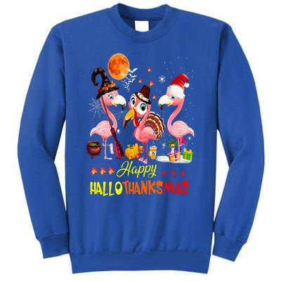 Flamingo Happy HalloThanksMas Halloween Thanksgiving Sweatshirt