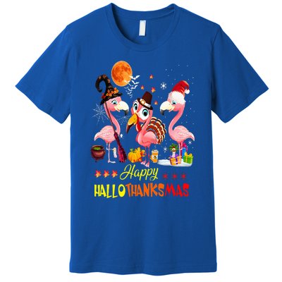 Flamingo Happy HalloThanksMas Halloween Thanksgiving Premium T-Shirt