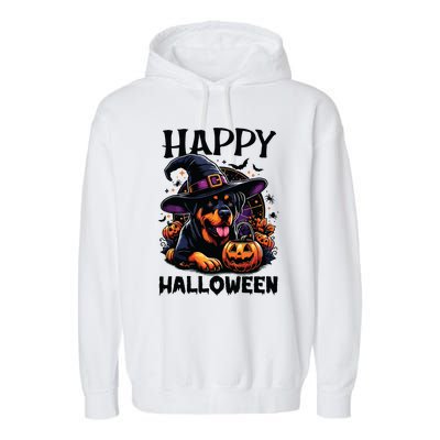 Funny Happy Halloween Rottweiler Lover Rottweiler Halloween Garment-Dyed Fleece Hoodie