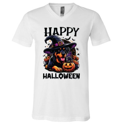 Funny Happy Halloween Rottweiler Lover Rottweiler Halloween V-Neck T-Shirt