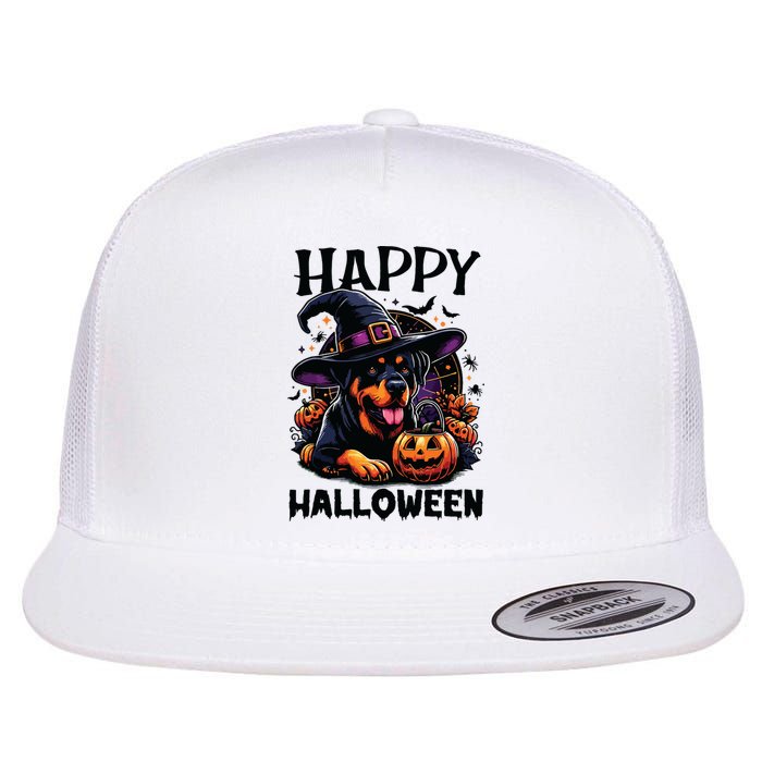 Funny Happy Halloween Rottweiler Lover Rottweiler Halloween Flat Bill Trucker Hat