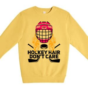 Funny Hockey Hair Dont Care Ice Hockey Player Goalie Great Gift Premium Crewneck Sweatshirt