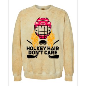 Funny Hockey Hair Dont Care Ice Hockey Player Goalie Great Gift Colorblast Crewneck Sweatshirt