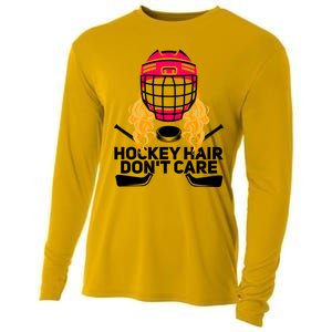 Funny Hockey Hair Dont Care Ice Hockey Player Goalie Great Gift Cooling Performance Long Sleeve Crew