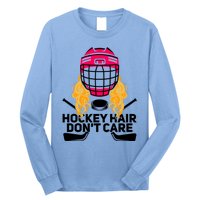 Funny Hockey Hair Dont Care Ice Hockey Player Goalie Great Gift Long Sleeve Shirt