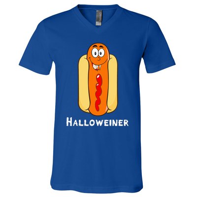 Funny Halloween Hot Dog Costume Halloweiner Party Weiner V-Neck T-Shirt