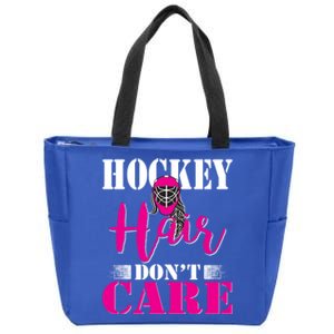 Funny Hockey Hair Dont Care Ice Hockey Mom Goalie Player Gift Zip Tote Bag