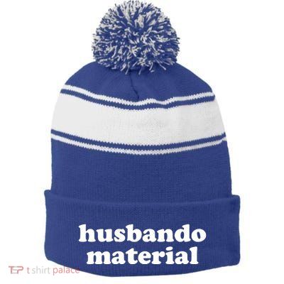 Funny Husbando Husband Material Anime Fan Stripe Pom Pom Beanie