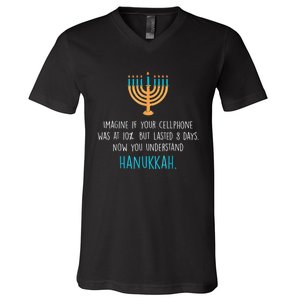 Funny Happy Hanukkah Jewish Holiday Channukah Jew Fun Happy Hanukkah V-Neck T-Shirt