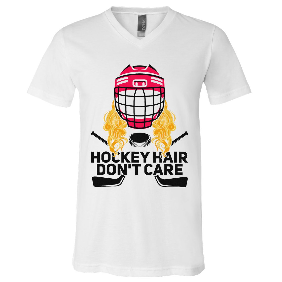 Funny Hockey Hair DonT Care Ice Hockey Girl Player Goalie V-Neck T-Shirt