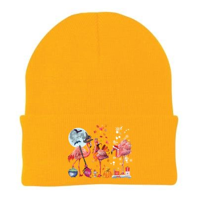 Flamingo Happy HalloThanksmas Funny Halloween Thanksgiving Christmas Knit Cap Winter Beanie