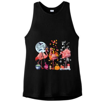 Flamingo Happy HalloThanksmas Funny Halloween Thanksgiving Christmas Ladies PosiCharge Tri-Blend Wicking Tank