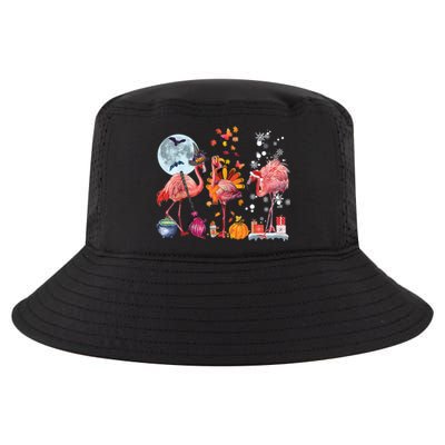 Flamingo Happy HalloThanksmas Funny Halloween Thanksgiving Christmas Cool Comfort Performance Bucket Hat