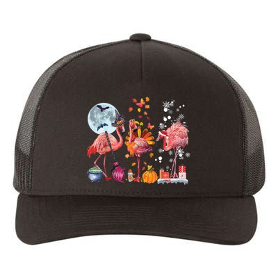 Flamingo Happy HalloThanksmas Funny Halloween Thanksgiving Christmas Yupoong Adult 5-Panel Trucker Hat