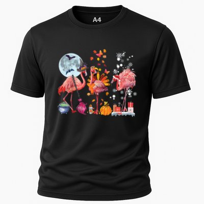 Flamingo Happy HalloThanksmas Funny Halloween Thanksgiving Christmas Performance Shirt