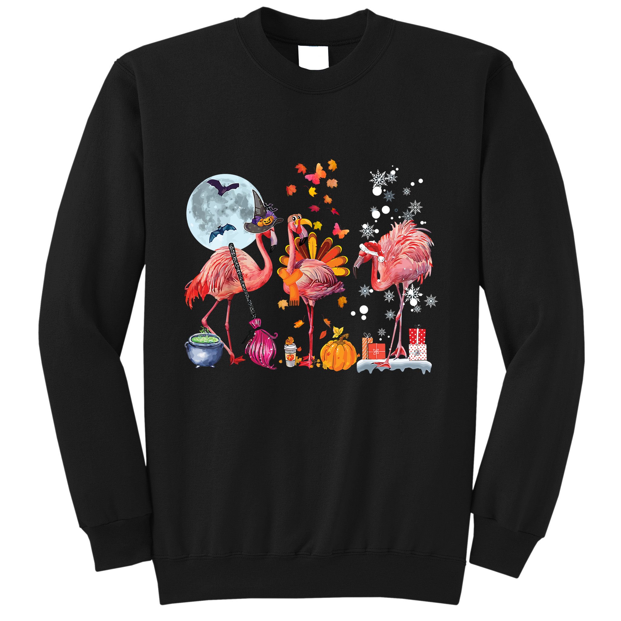 Flamingo Happy HalloThanksmas Funny Halloween Thanksgiving Christmas Sweatshirt