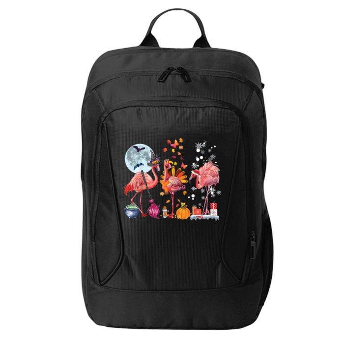 Flamingo Happy HalloThanksmas Funny Halloween Thanksgiving Christmas City Backpack