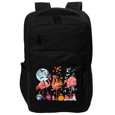 Flamingo Happy HalloThanksmas Funny Halloween Thanksgiving Christmas Impact Tech Backpack