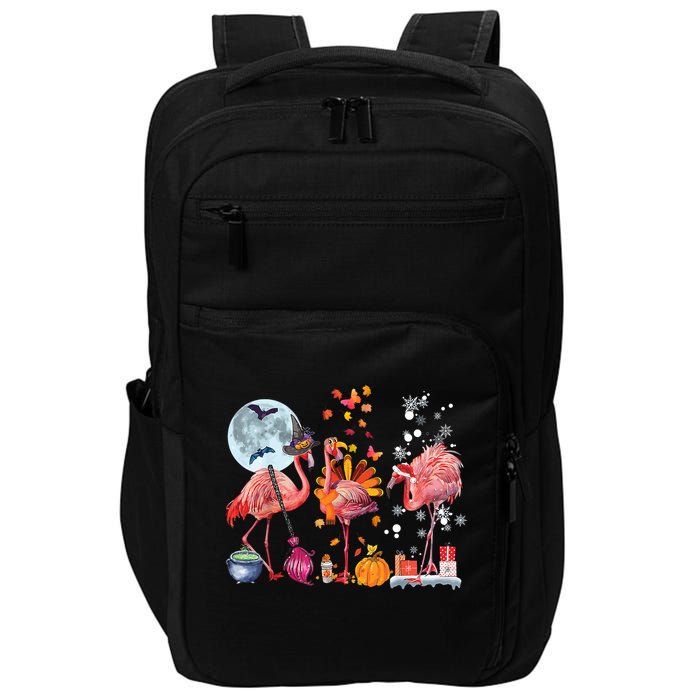 Flamingo Happy HalloThanksmas Funny Halloween Thanksgiving Christmas Impact Tech Backpack