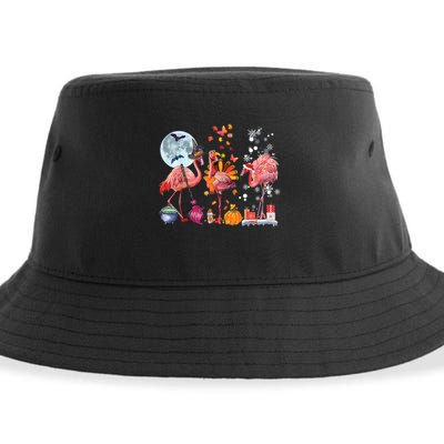 Flamingo Happy HalloThanksmas Funny Halloween Thanksgiving Christmas Sustainable Bucket Hat