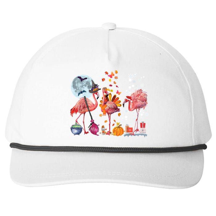 Flamingo Happy HalloThanksmas Funny Halloween Thanksgiving Christmas Snapback Five-Panel Rope Hat