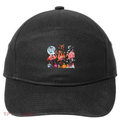 Flamingo Happy HalloThanksmas Funny Halloween Thanksgiving Christmas 7-Panel Snapback Hat