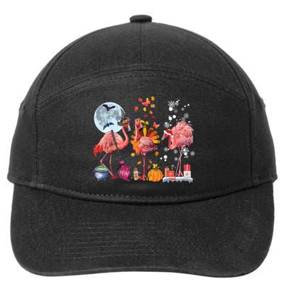 Flamingo Happy HalloThanksmas Funny Halloween Thanksgiving Christmas 7-Panel Snapback Hat