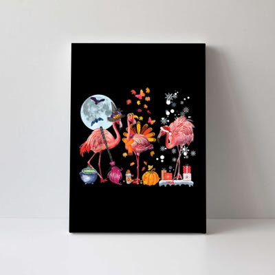 Flamingo Happy HalloThanksmas Funny Halloween Thanksgiving Christmas Canvas