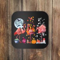 Flamingo Happy HalloThanksmas Funny Halloween Thanksgiving Christmas Coaster