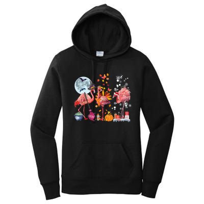 Flamingo Happy HalloThanksmas Funny Halloween Thanksgiving Christmas Women's Pullover Hoodie