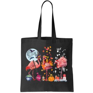 Flamingo Happy HalloThanksmas Funny Halloween Thanksgiving Christmas Tote Bag