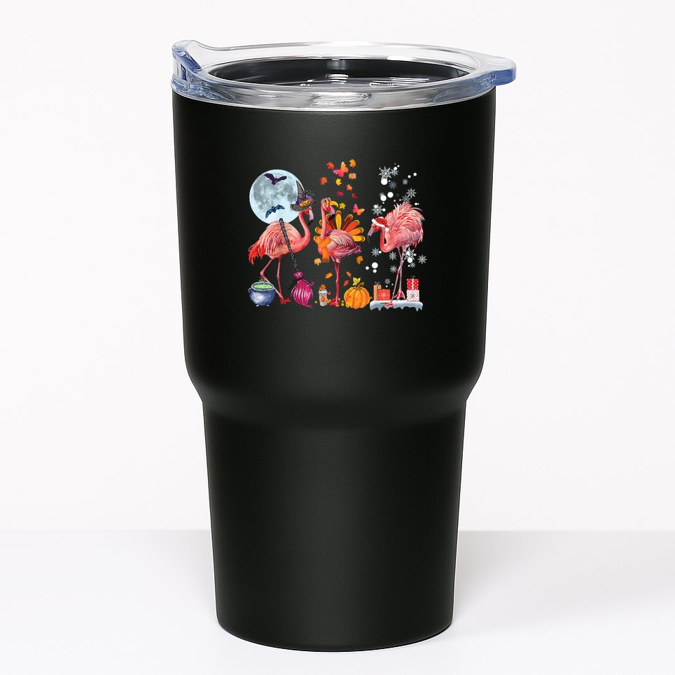 Flamingo Happy HalloThanksmas Funny Halloween Thanksgiving Christmas Tumbler