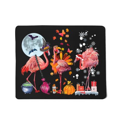 Flamingo Happy HalloThanksmas Funny Halloween Thanksgiving Christmas Mousepad