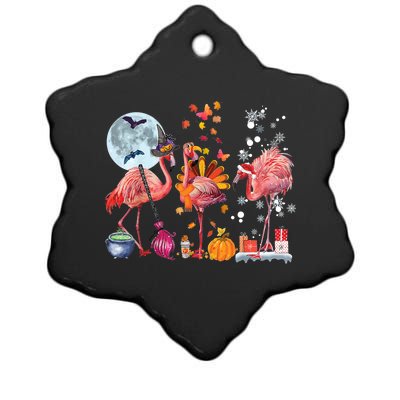 Flamingo Happy HalloThanksmas Funny Halloween Thanksgiving Christmas Ceramic Star Ornament