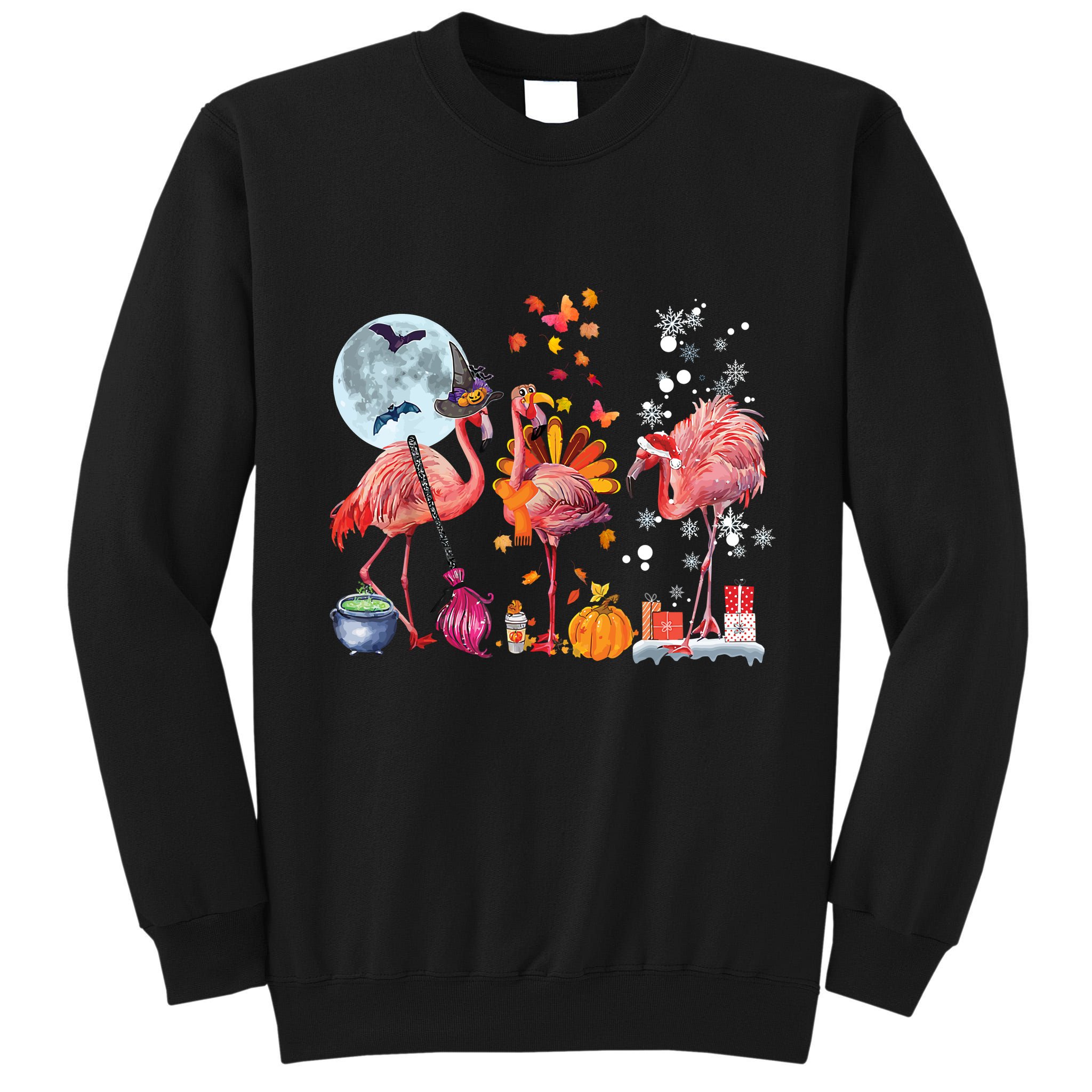 Flamingo Happy HalloThanksmas Funny Halloween Thanksgiving Christmas Tall Sweatshirt